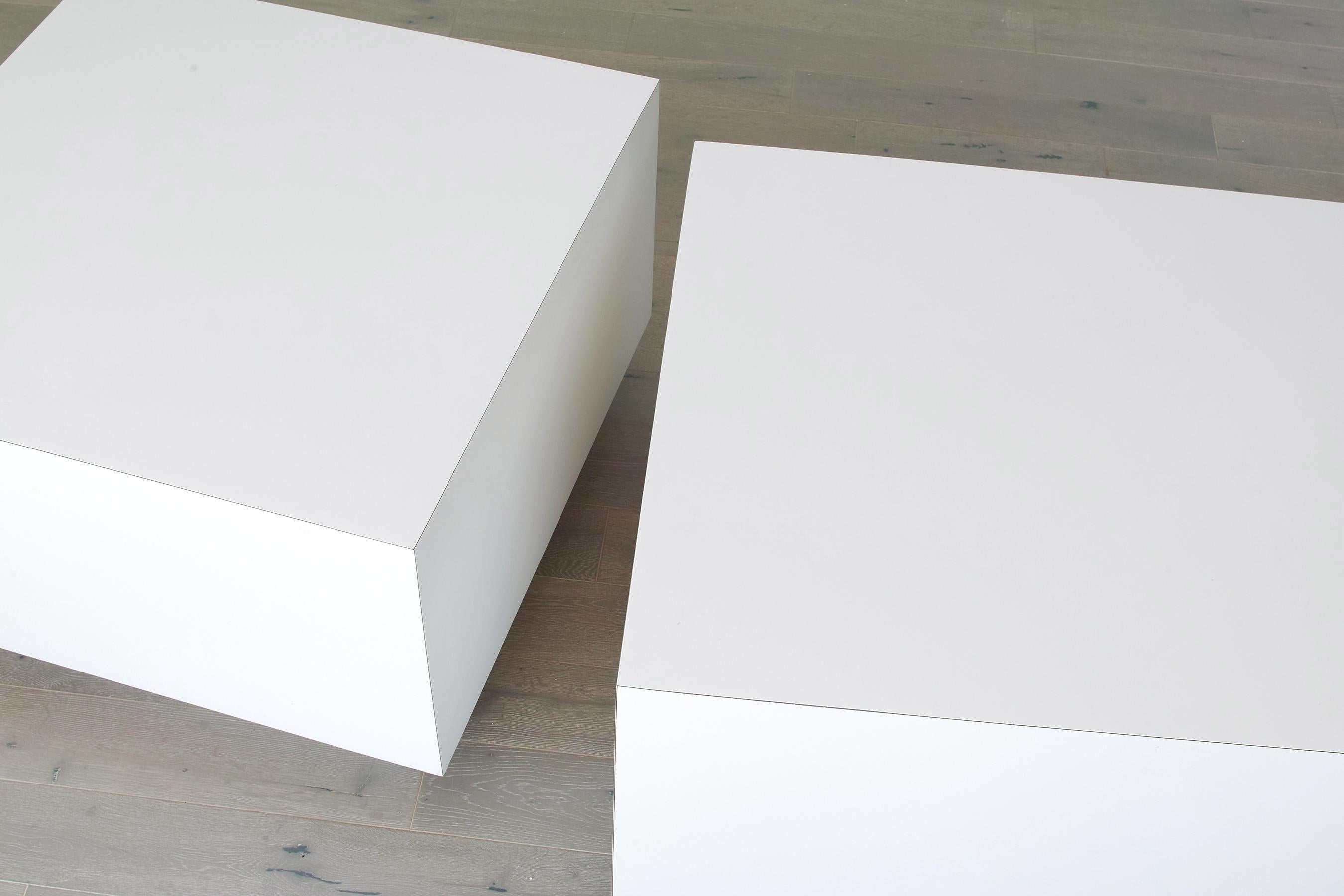 American 1980s White Formica Plinth Square End Tables For Sale