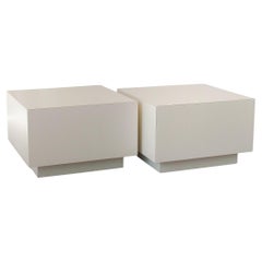 1980s White Formica Plinth Square End Tables