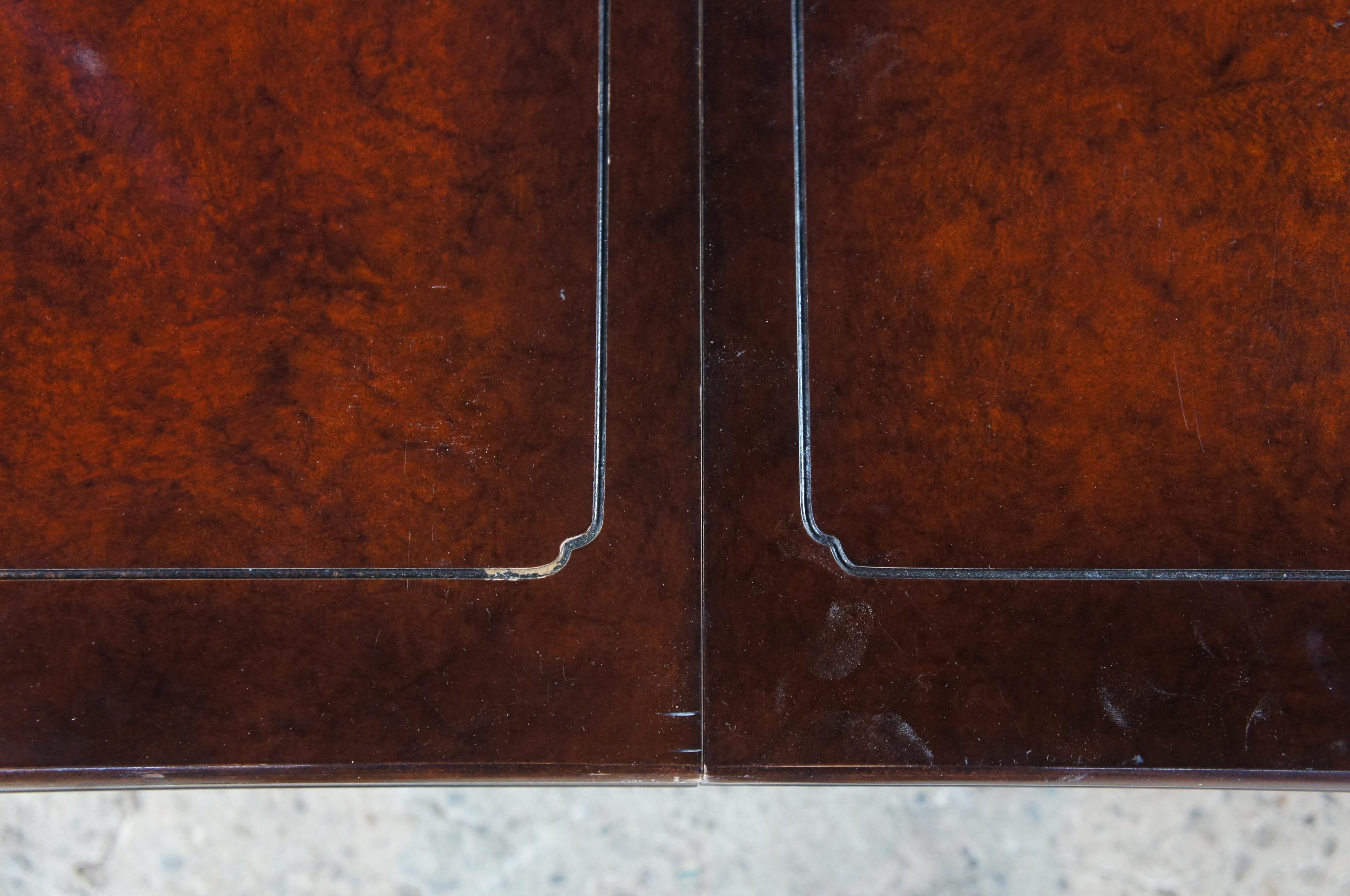 1980s White Furniture Mahogany & Burl Mandarin Ming Dining Table Chinoiserie 1