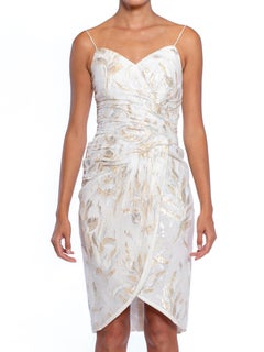 1980S White Gold Lamé Rayon/Lurex Fil Coupé Chiffon Cocktail Dress