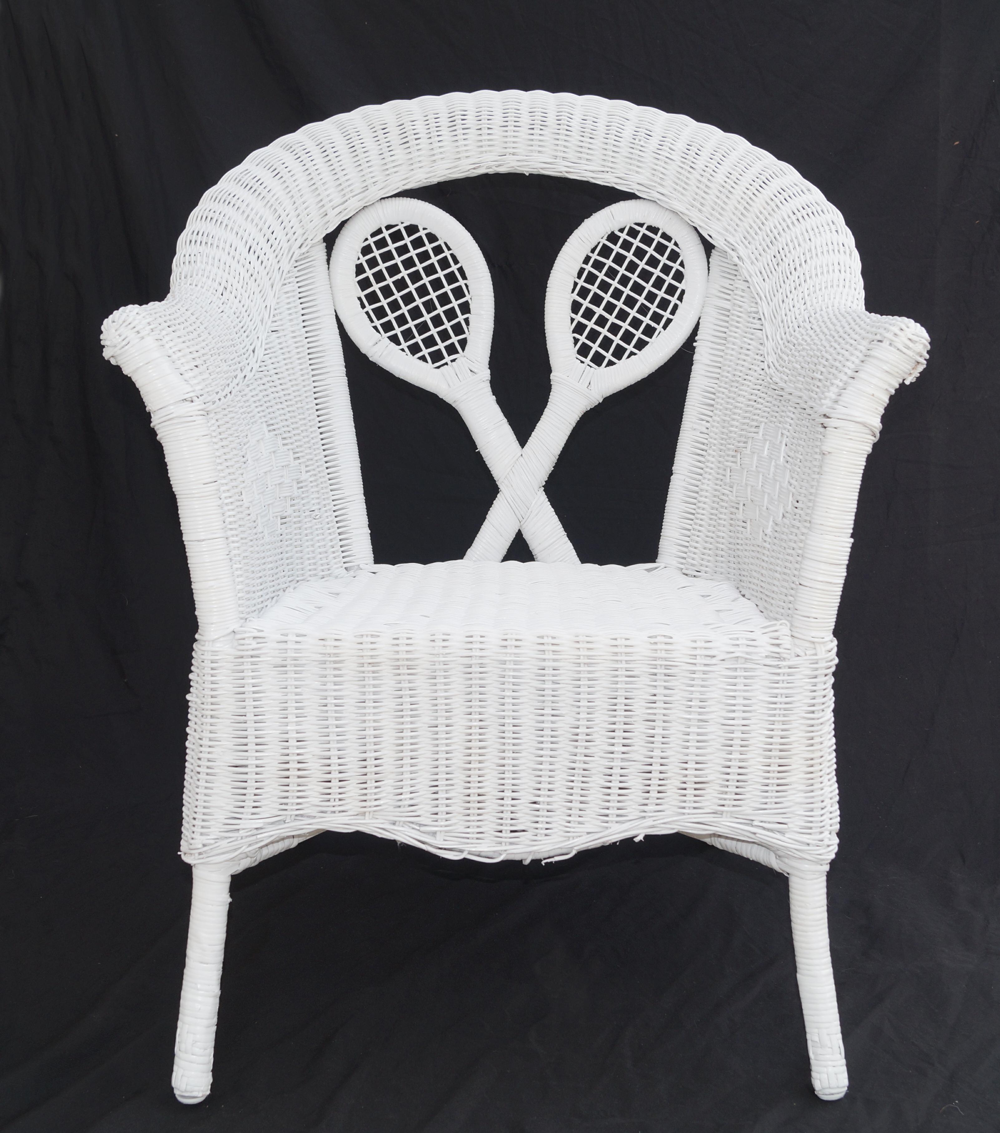 Hollywood Regency Fauteuil de tennis de tennis racket Henry Link blanc des années 1980 en vente