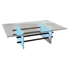 1980s White Marble Rectangular Coffee Table Postmodern Glass
