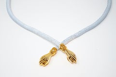 1980s White Mesh Belt or Necklace with Gold Hands by DL Auld Co, Signed