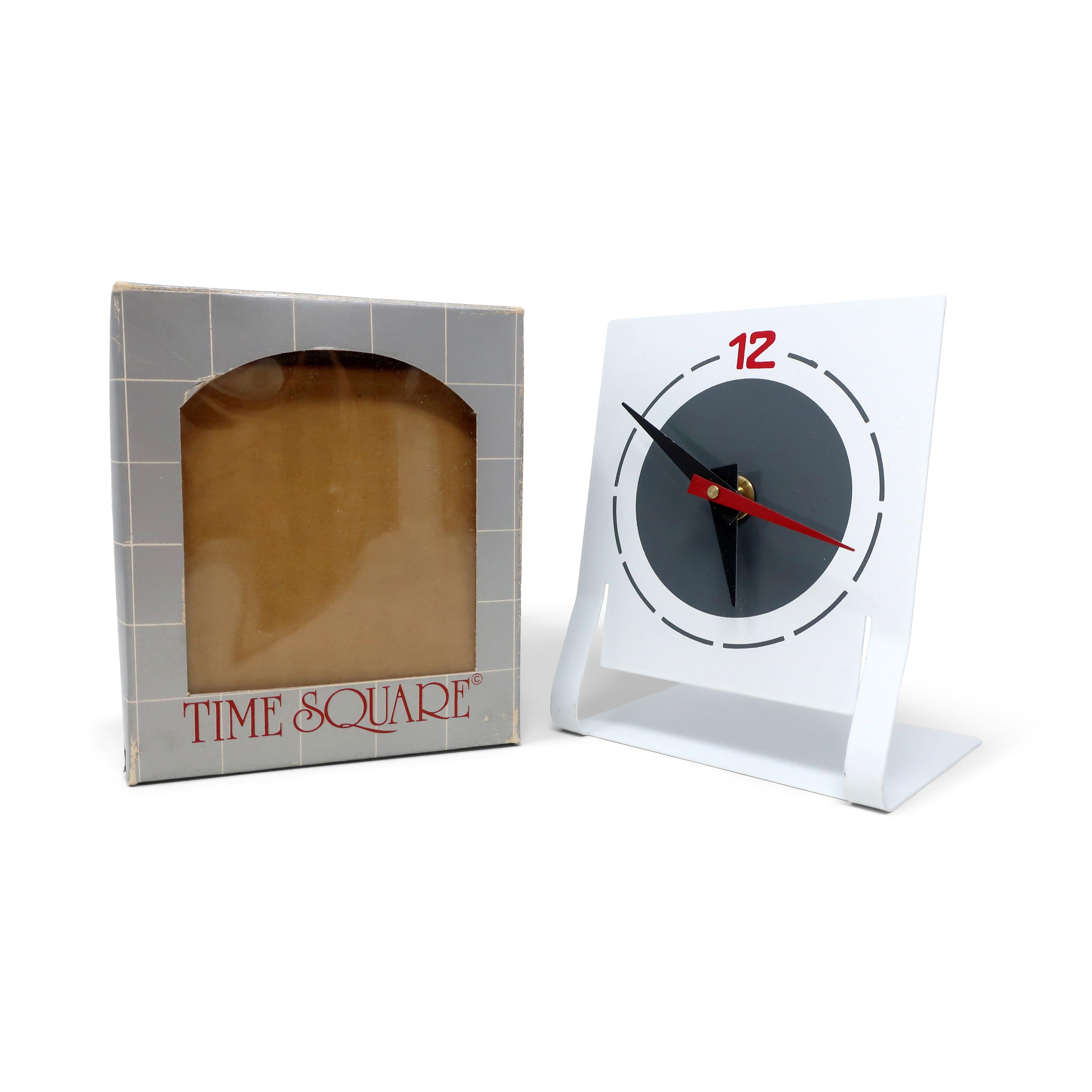 Post-Modern 1980s White Metal Desk Clock by Time Square For Sale