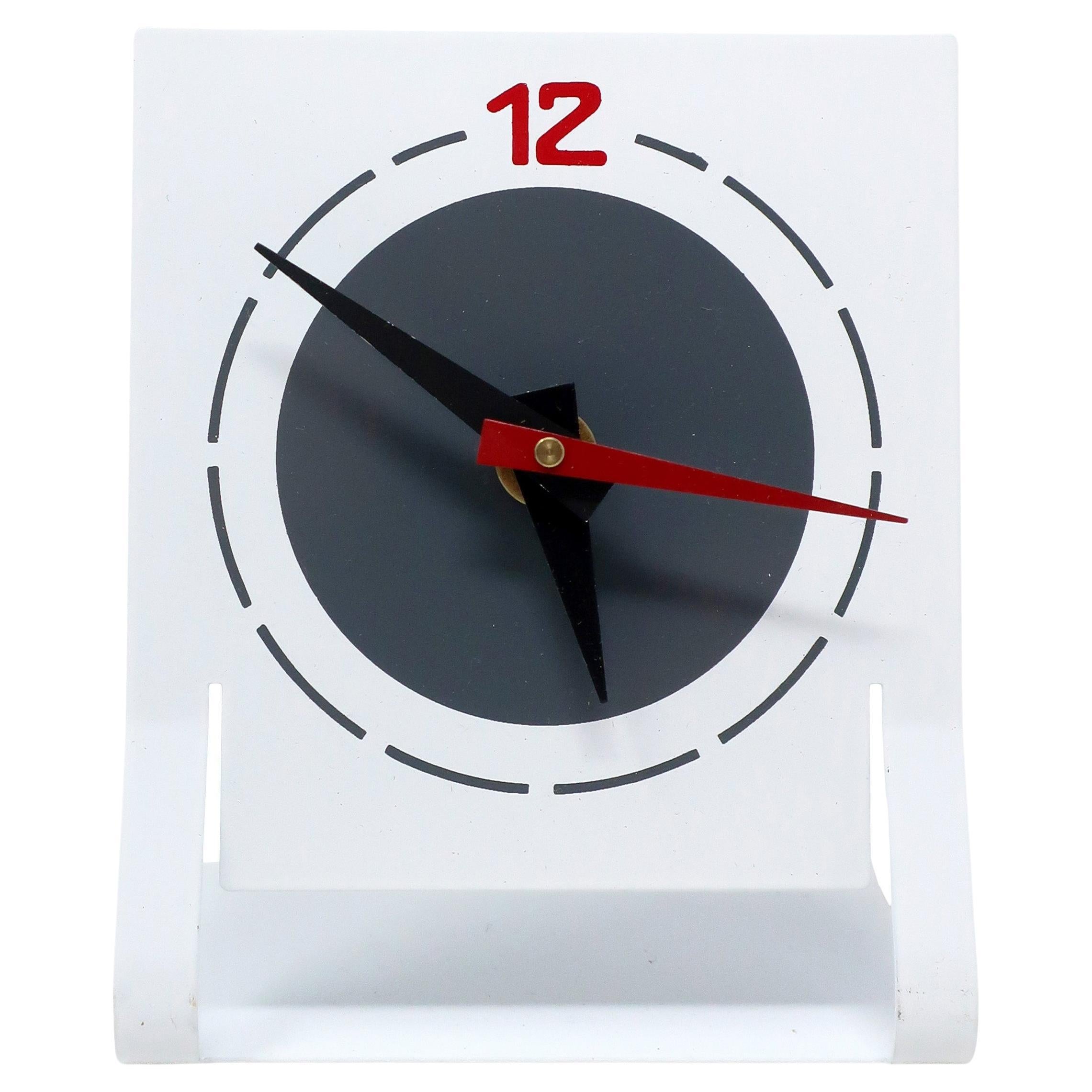 Horloge de bureau en métal blanc des années 1980 par Time Square