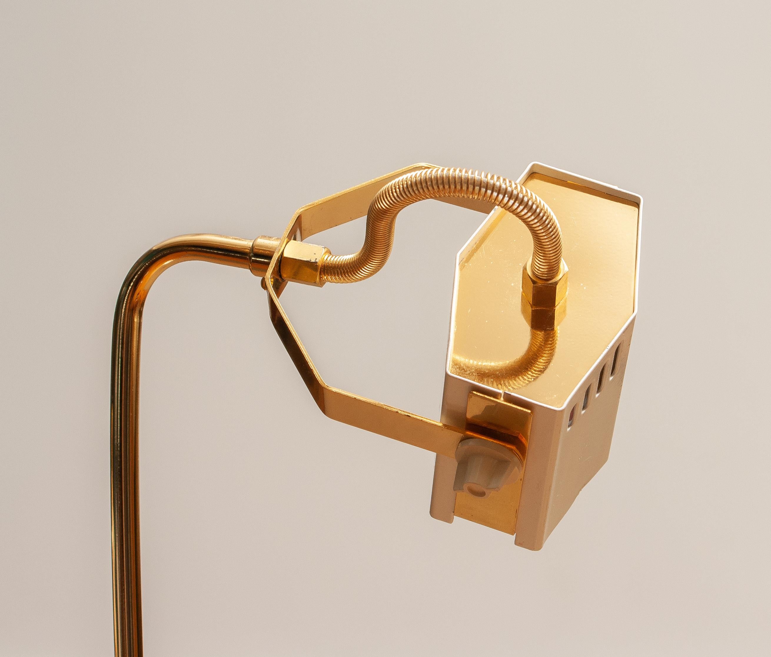 1980s, White-Pearl Lacquered Metal and Brass Halogen Floor Lamp from Italy 8