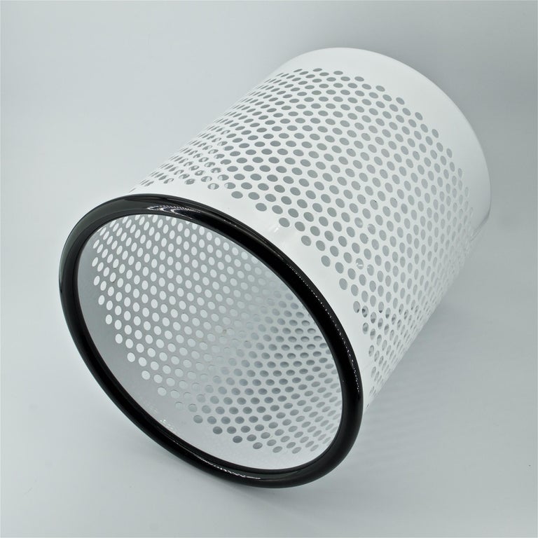 Italian 1980s White Perforated Metal Office Wastebasket Trash Can Italy Memphis Sottsass For Sale