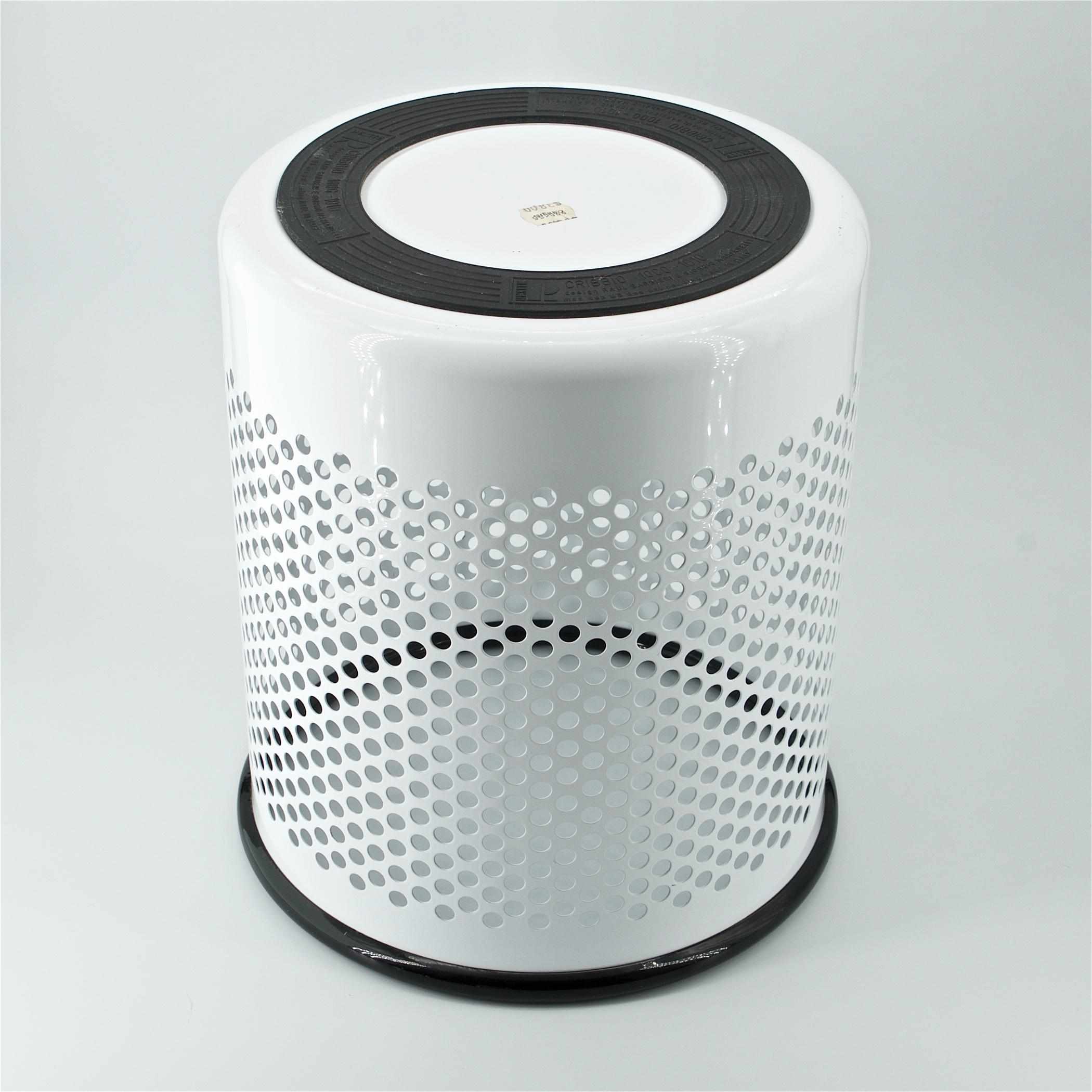 Italian 1980s White Perforated Metal Office Wastebasket Trash Can Italy Memphis Sottsass For Sale