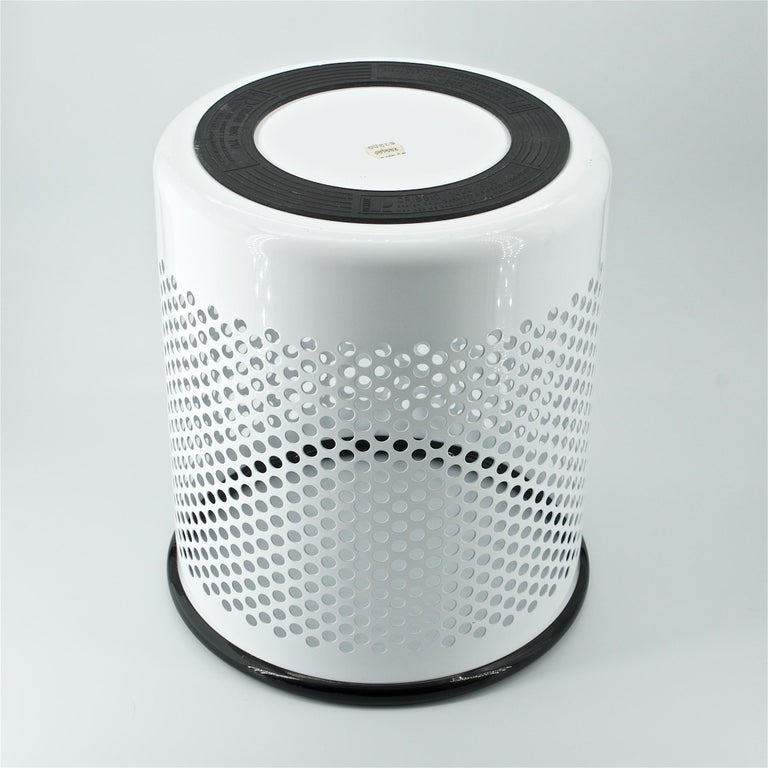 Late 20th Century 1980s White Perforated Metal Office Wastebasket Trash Can Italy Memphis Sottsass For Sale