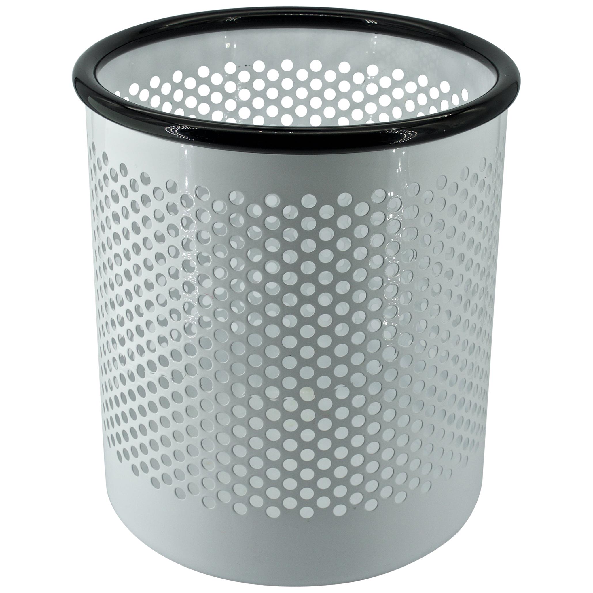 1980s White Perforated Metal Office Wastebasket Trash Can Italy Memphis Sottsass For Sale