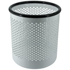 1980s White Perforated Metal Office Wastebasket Trash Can Italy Memphis Sottsass