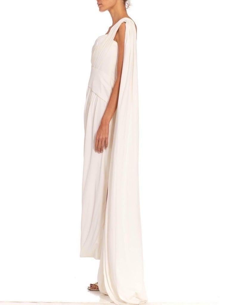 Women's 1980S White Polyester Blend Grecian Inspired Style Draped Gown With Boning For Sale