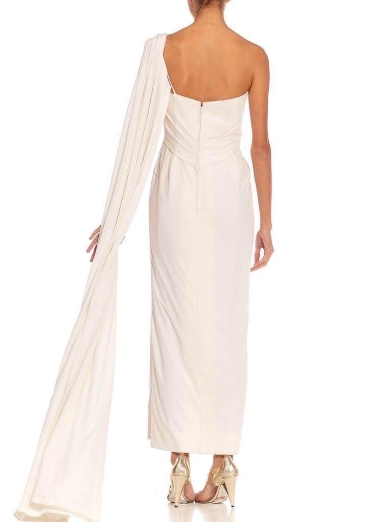 1980S White Polyester Blend Grecian Inspired Style Draped Gown With Boning For Sale 3