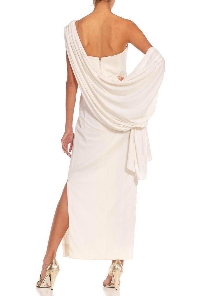 1980S White Polyester Blend Grecian Inspired Style Draped Gown With Boning For Sale 5