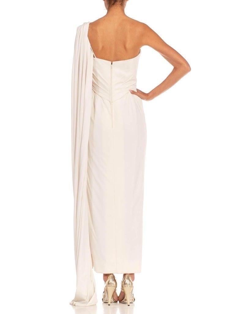 1980S White Polyester Blend Grecian Inspired Style Draped Gown With Boning For Sale 6