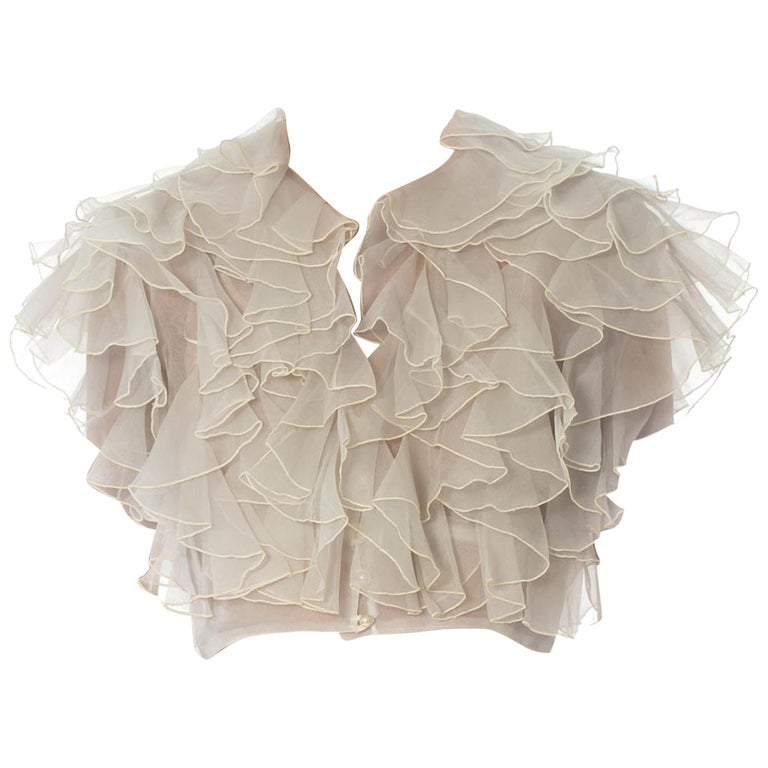 1980S White Polyester Organdy Ruffled Top at 1stDibs