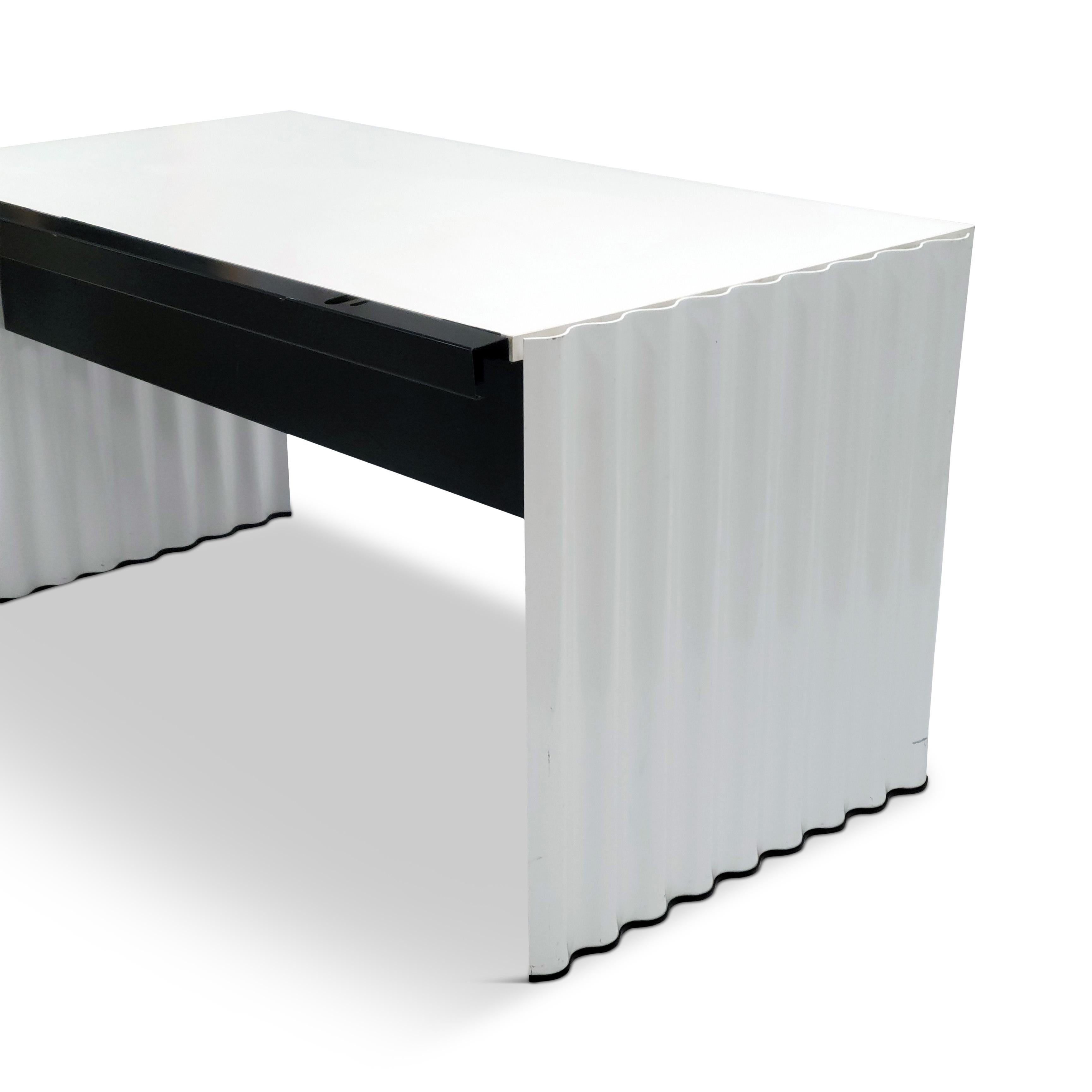 Metal 1980s White and Black Squiggle Desk by Ron Rezek For Sale