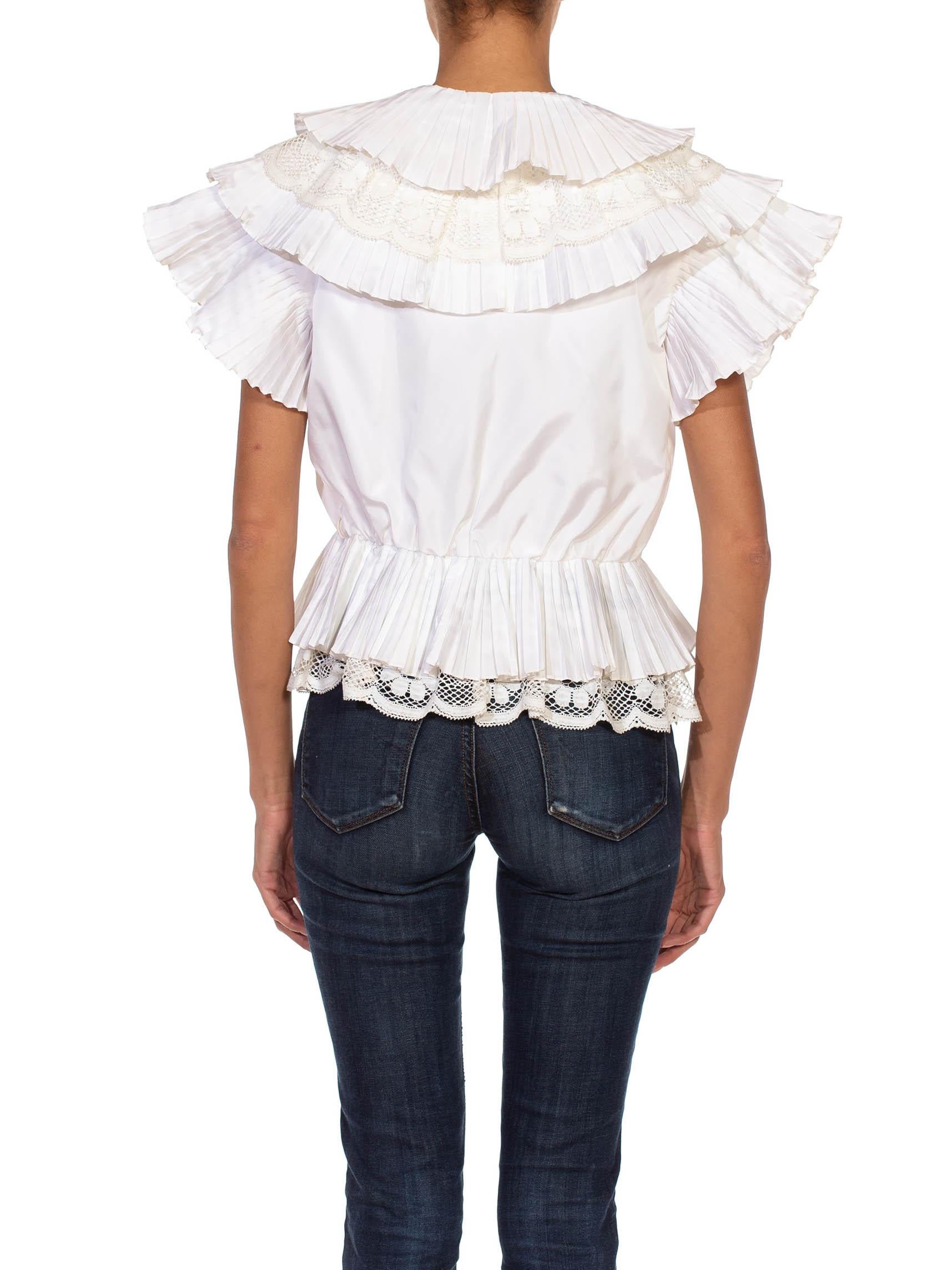 1980S White Taffeta, Lace, Polyester Lace And Pleated Layers Top For Sale 4