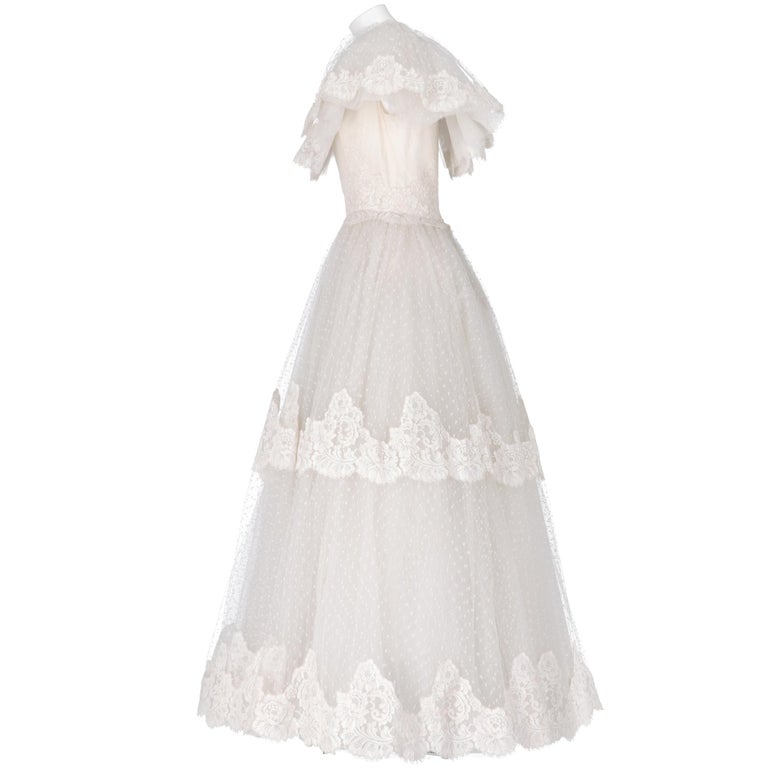 1980s white Tulle And Lace Wedding Dress at 1stDibs