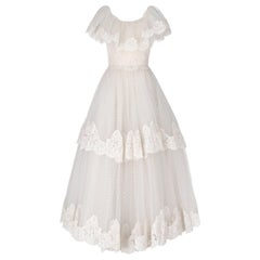 1980s white Tulle And Lace Wedding Dress