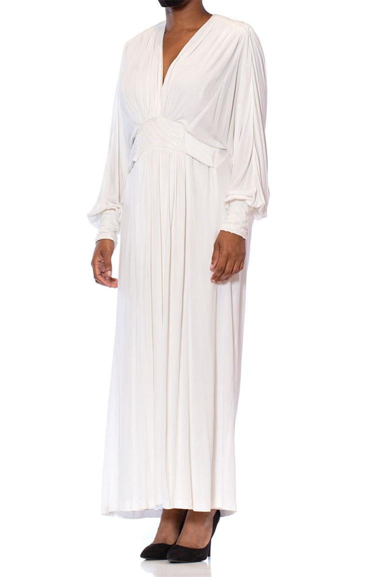 1980S White Viscose Jersey Draped Goddess Kaftan Gown With Sequins For ...