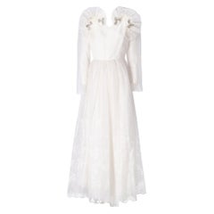 1980s White Wedding Dress With Flounce