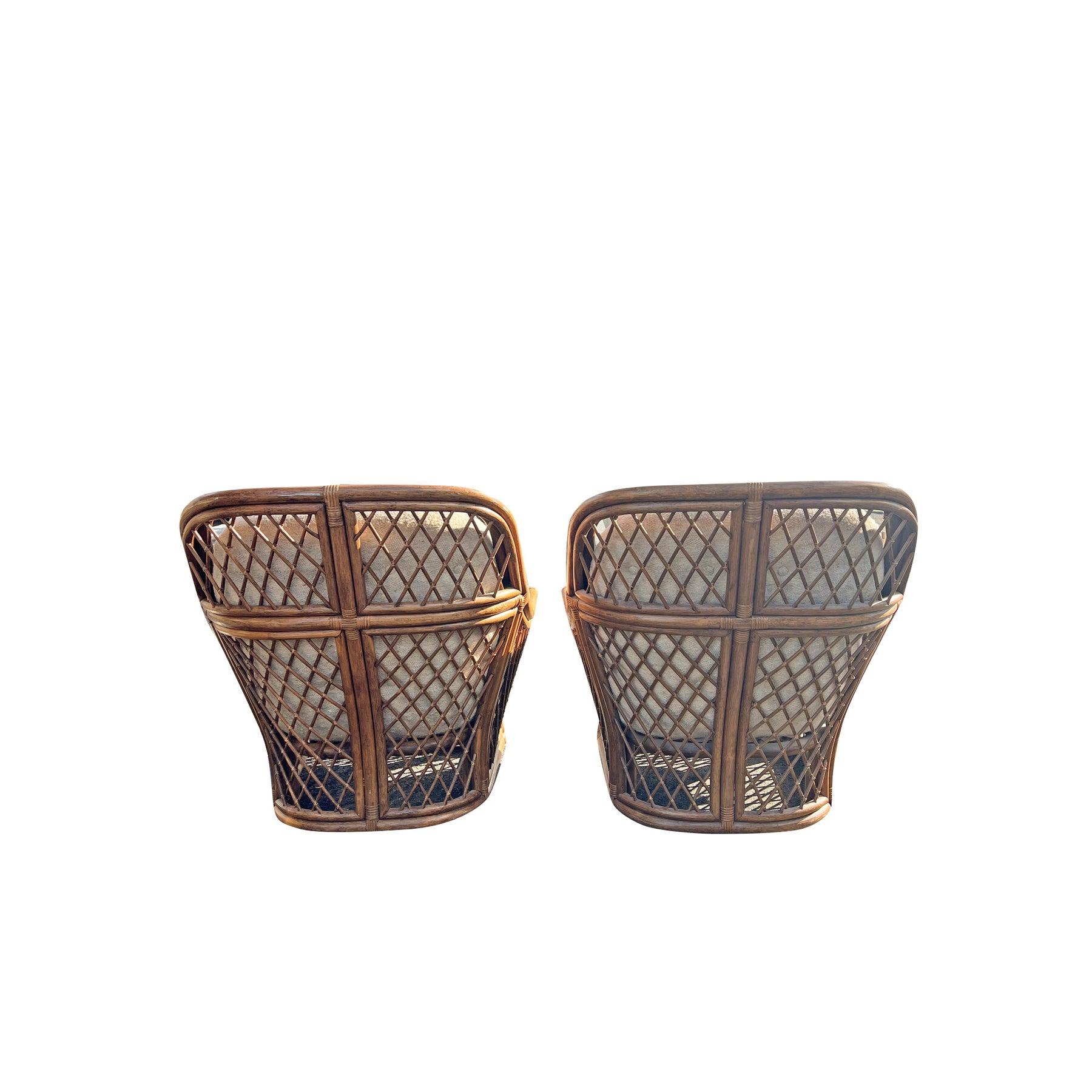 1980s Wicker Pair Chairs and Ottomans in Adrian Pearsall Coastal Style - 2 Sets In Good Condition In Saddle River, NJ