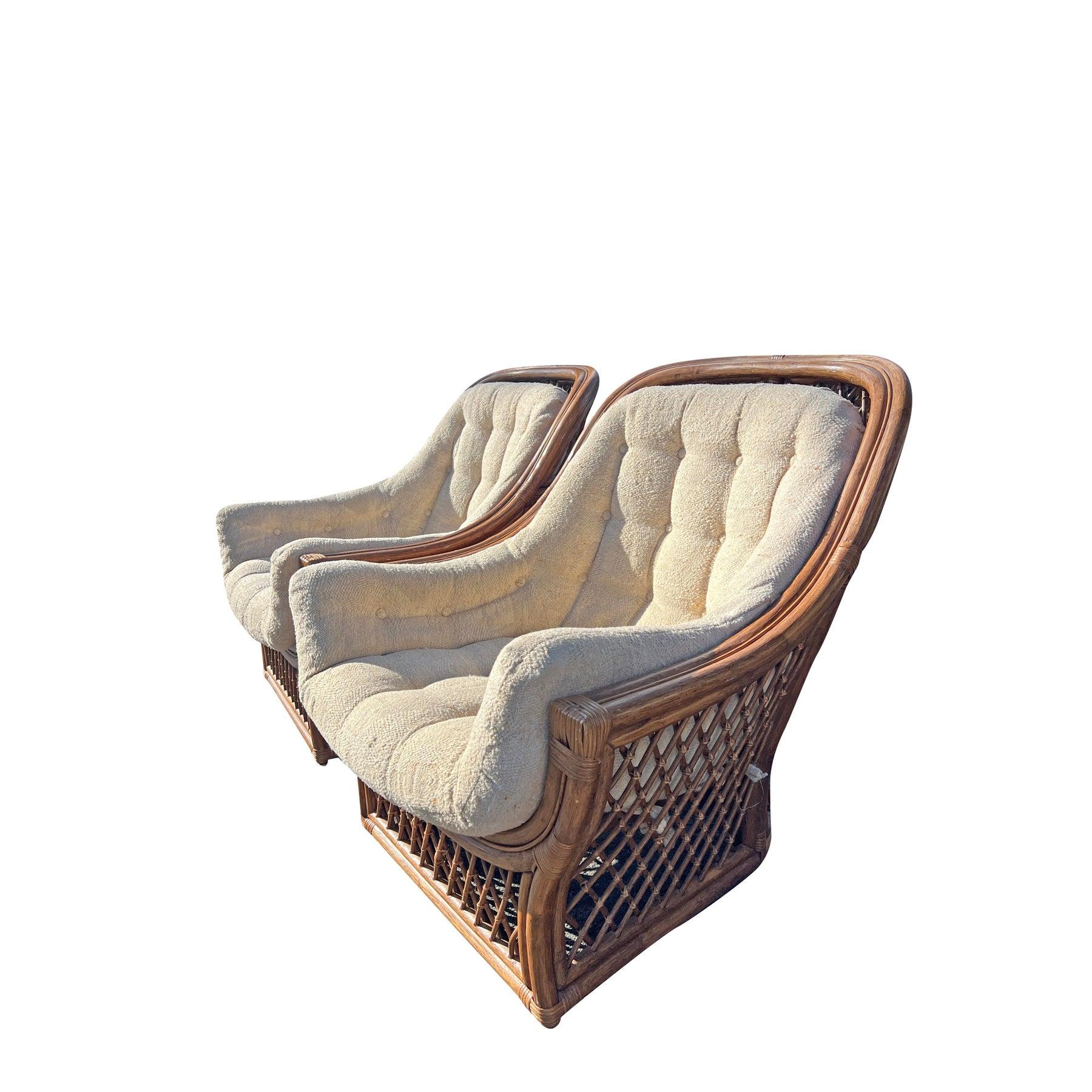 1980s Wicker Pair Chairs and Ottomans in Adrian Pearsall Coastal Style - 2 Sets 2