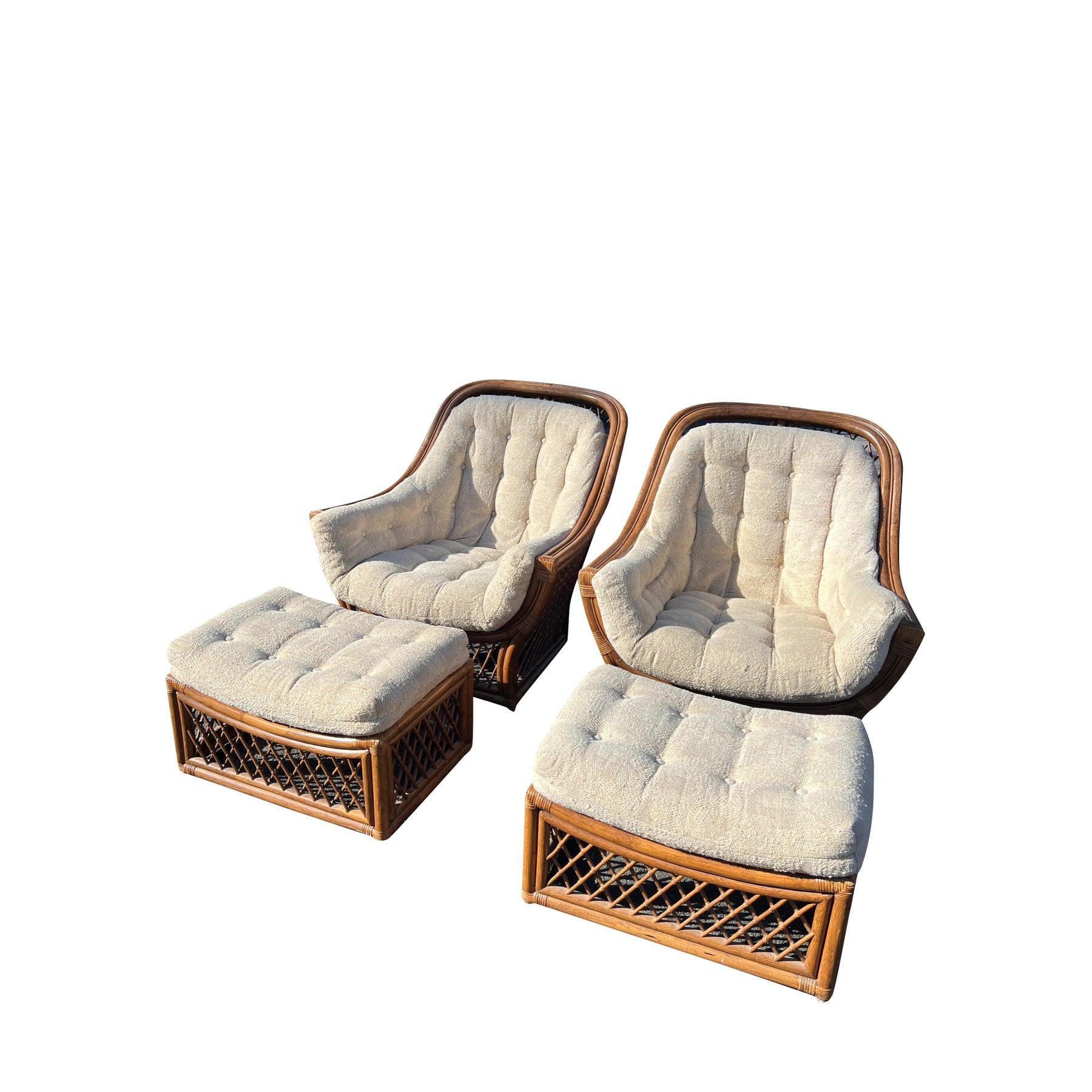 1980s Wicker Pair Chairs and Ottomans in Adrian Pearsall Coastal Style - 2 Sets 3