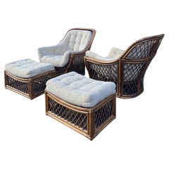 1980s Wicker Pair Chairs and Ottomans in Adrian Pearsall Coastal Style - 2 Sets