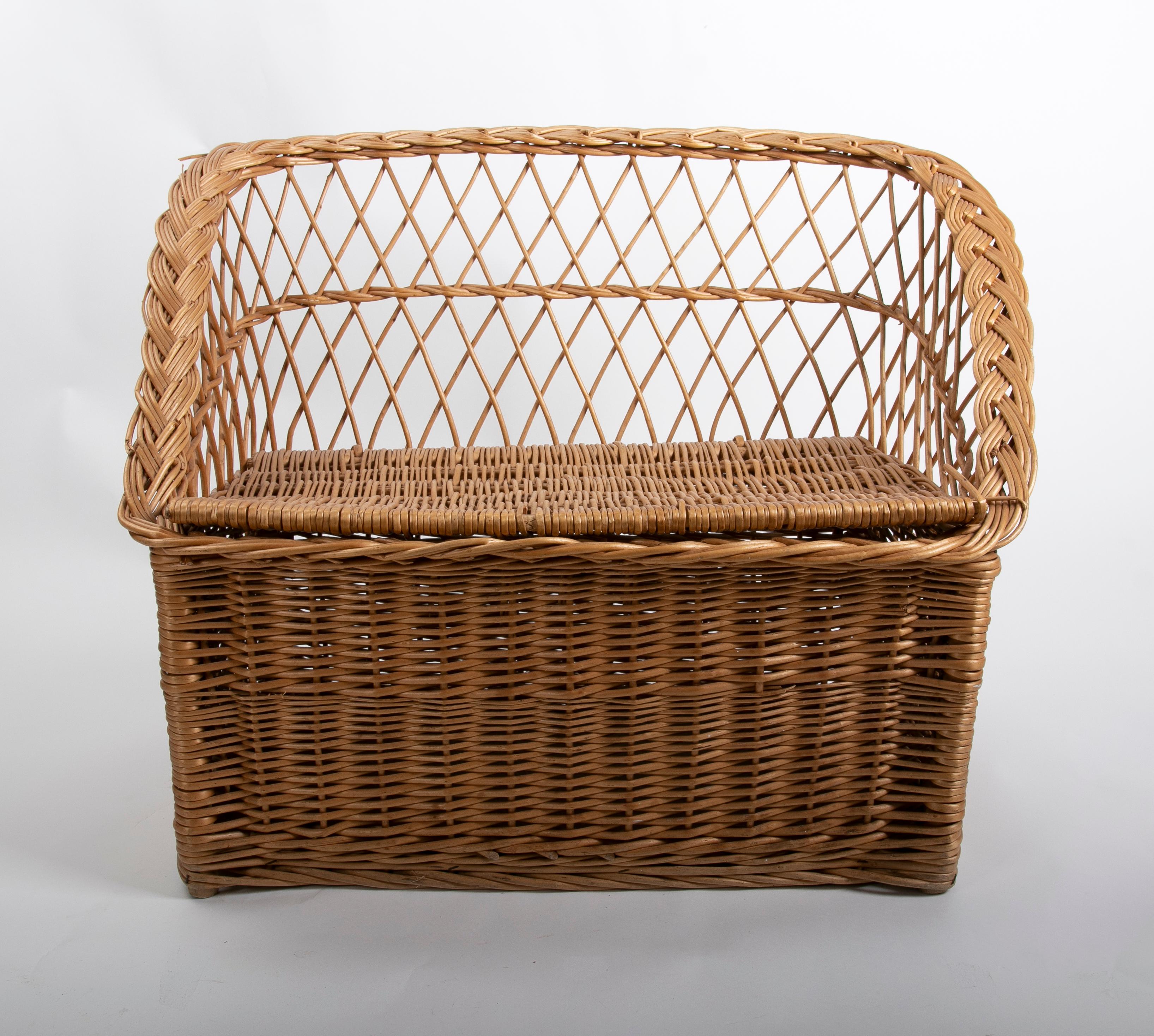 Spanish 1980s Wicker Sofa for Children with Folding Seat  For Sale