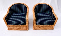 Wicker Works del 1980, sedie club in rattan intrecciato, coppia