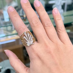 1980's Wide Diamond Statement Band Ring 14k Gold