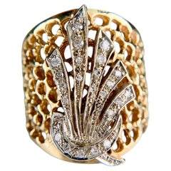 1980's Wide Diamond Statement Band Ring 14k Gold