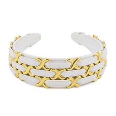 1980s Wide White Leather Headband with Gold Links