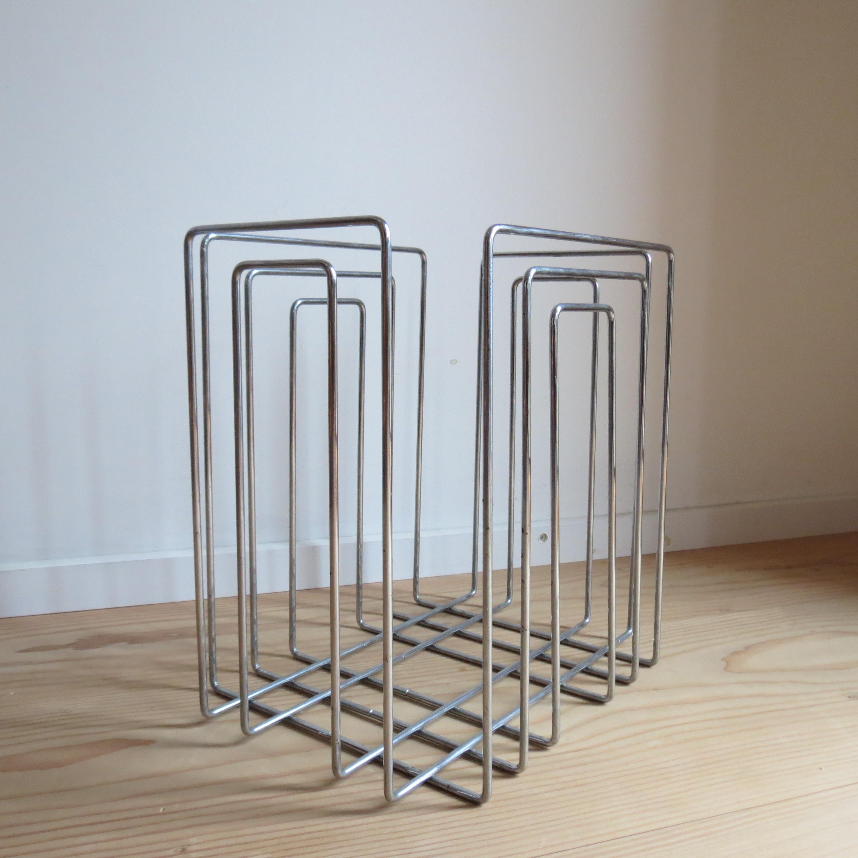 1980s Willi Glaeser Chrome Paper rack Magazine Rack Record Rack Swiss Midcentury For Sale 1
