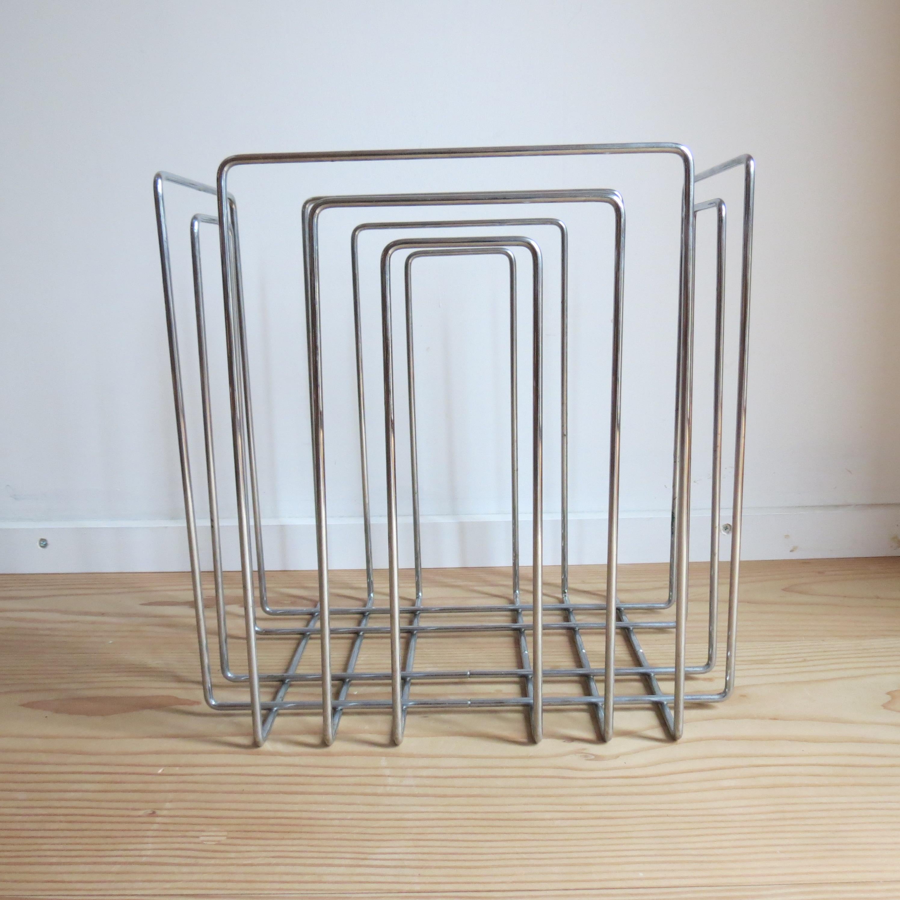 1980s Willi Glaeser Chrome Paper rack Magazine Rack Record Rack Swiss Midcentury For Sale 2