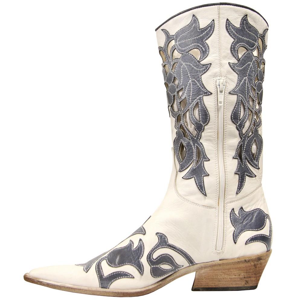 Gray 1980s William vintage white Texan boots For Sale