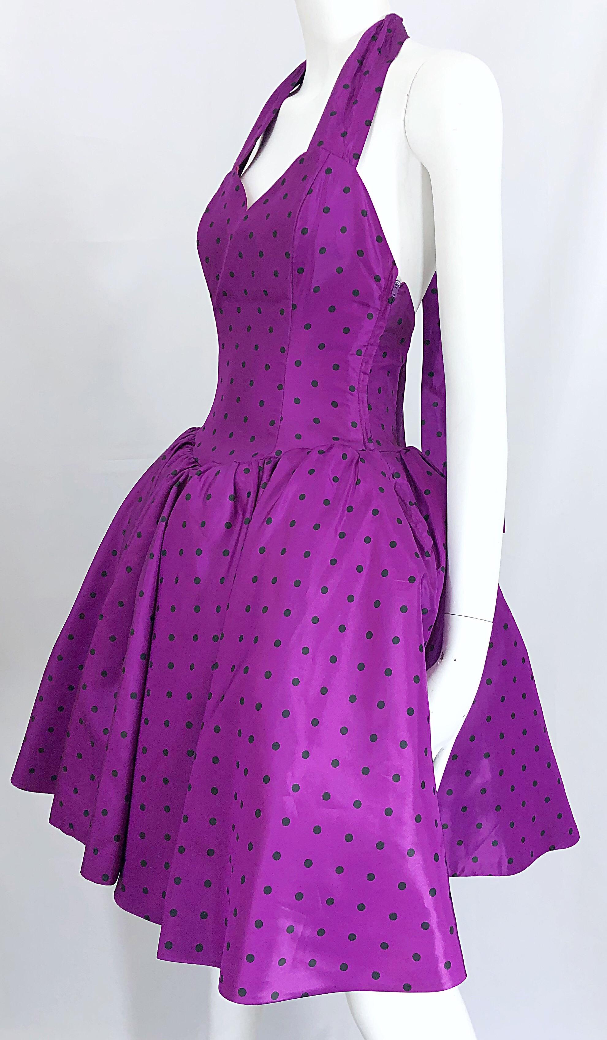 1980s Williwear Willi Smith Size 2/4 Purple Polka Dot Vintage 80s Taffeta Dress 3