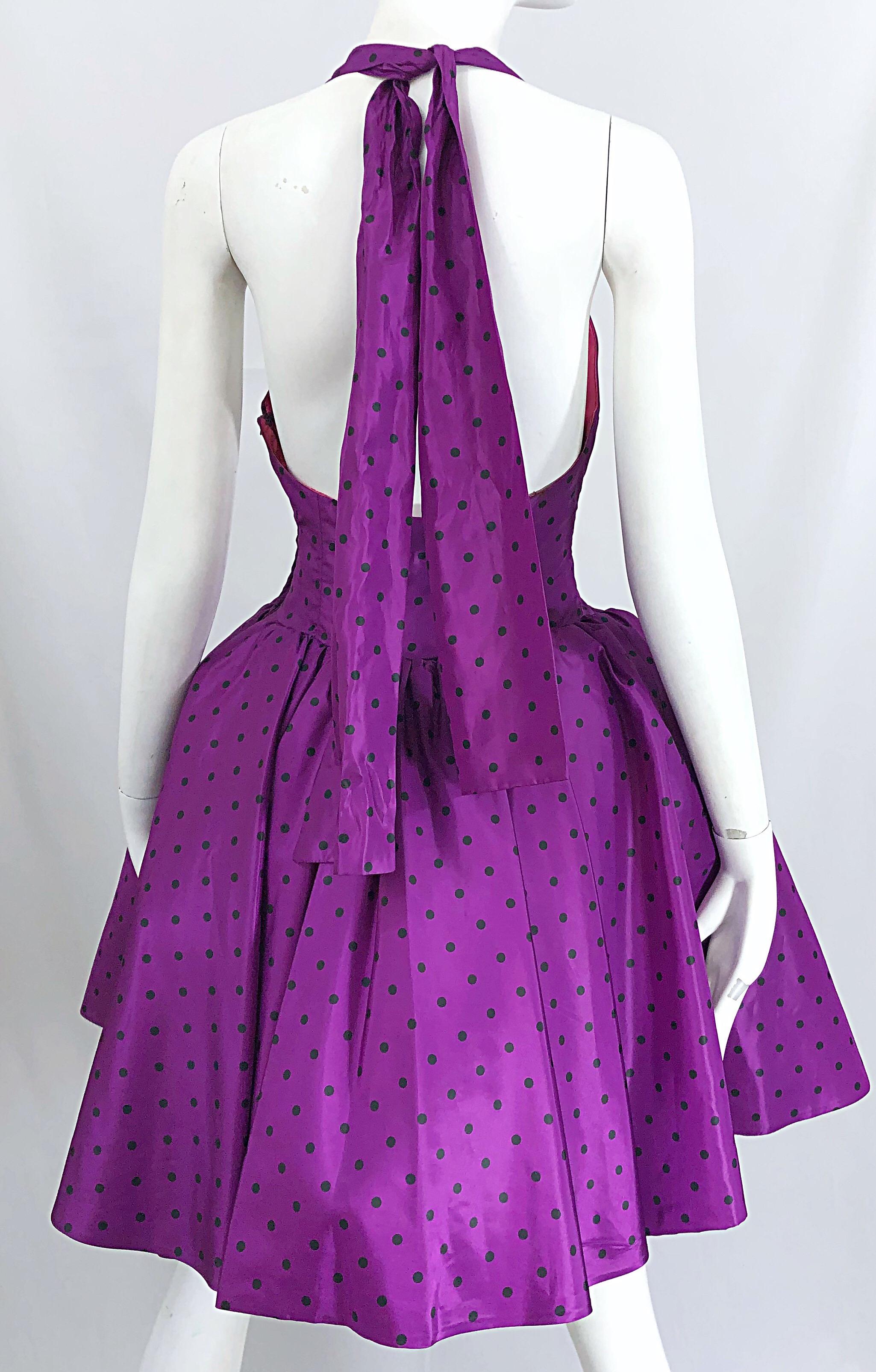 1980s Williwear Willi Smith Size 2/4 Purple Polka Dot Vintage 80s Taffeta Dress 4