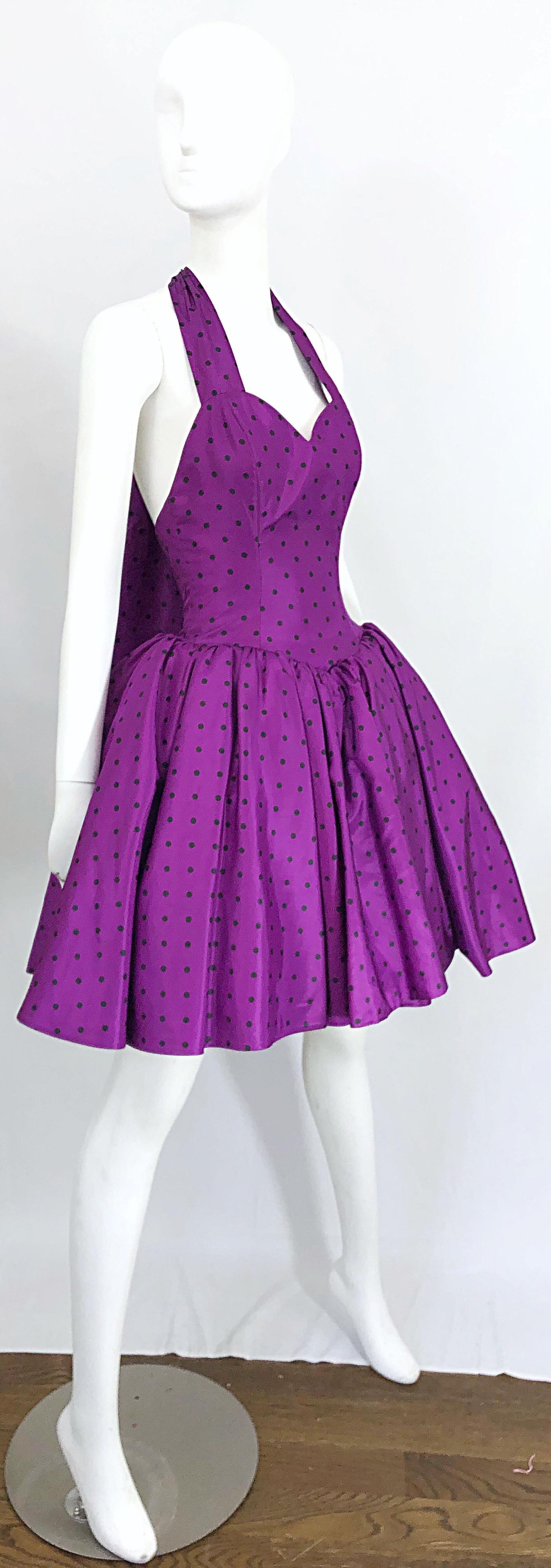 1980s Williwear Willi Smith Size 2/4 Purple Polka Dot Vintage 80s Taffeta Dress 5
