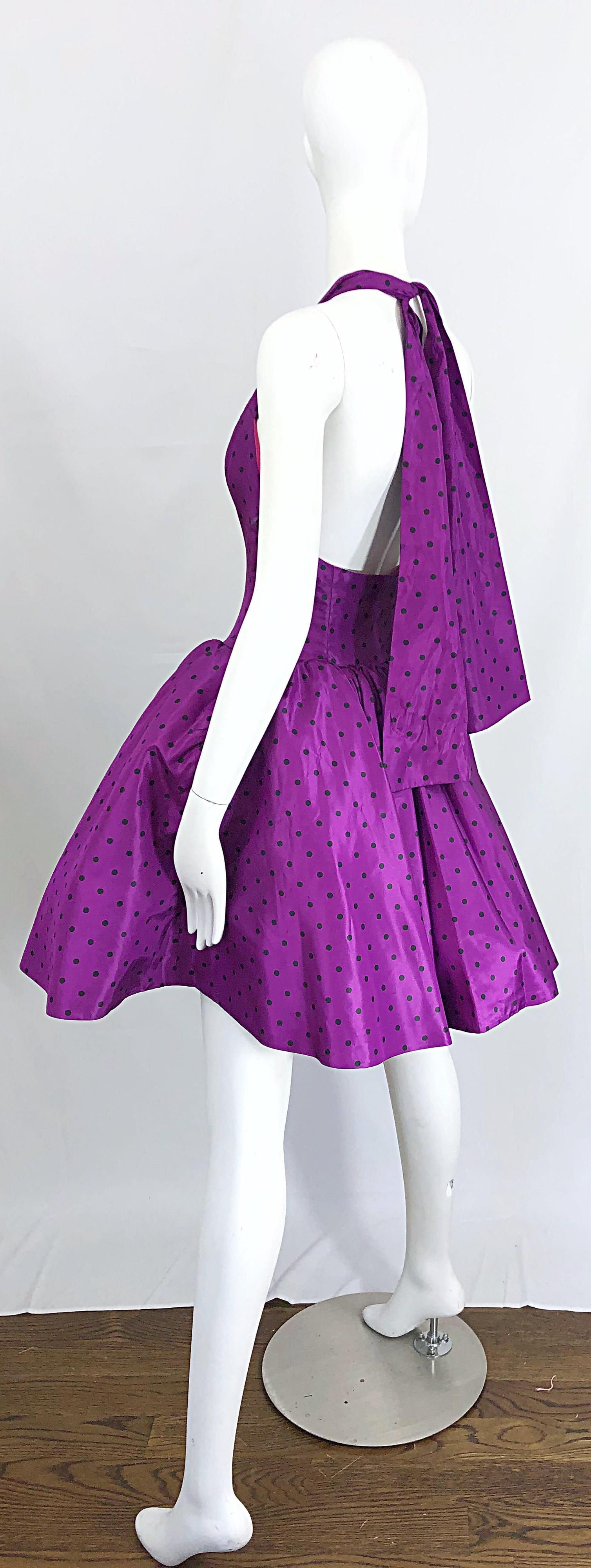 1980s Williwear Willi Smith Size 2/4 Purple Polka Dot Vintage 80s Taffeta Dress 6