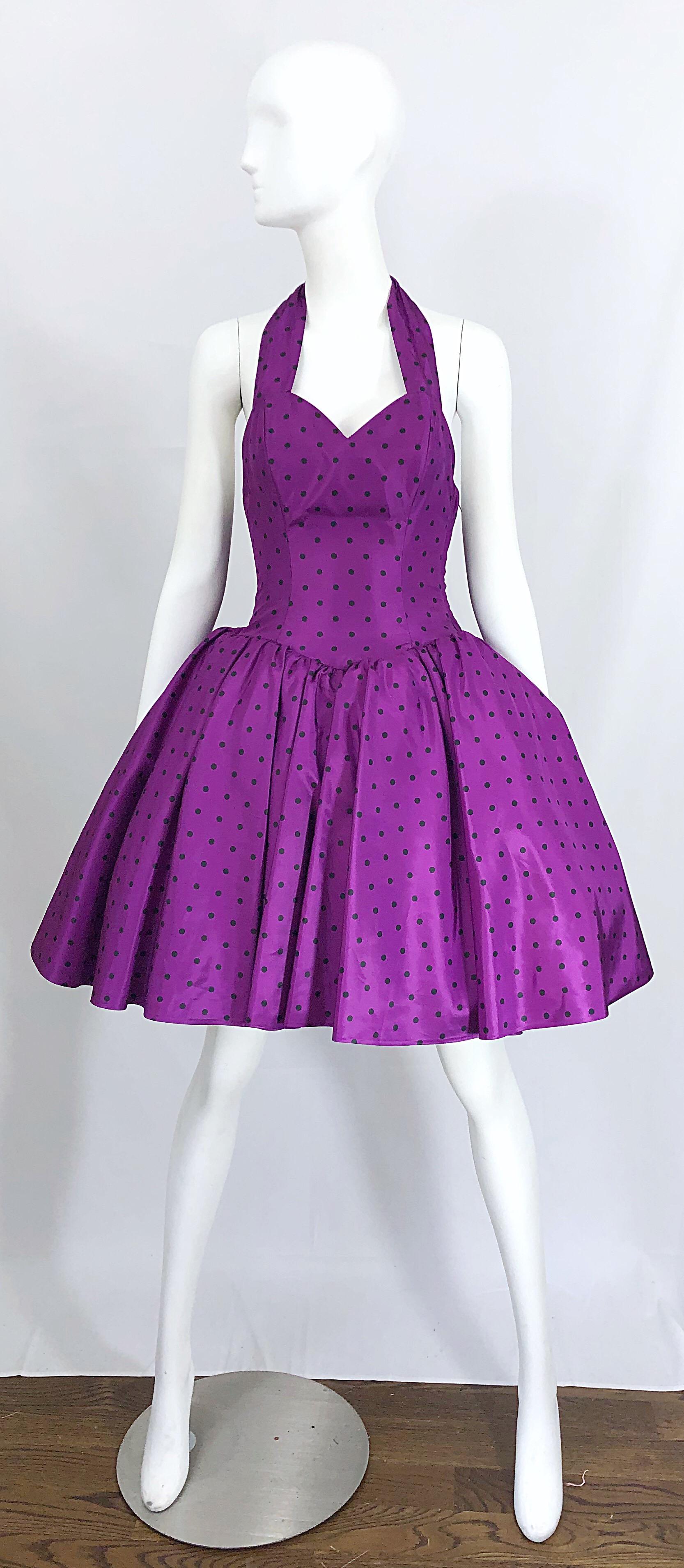 1980s Williwear Willi Smith Size 2/4 Purple Polka Dot Vintage 80s Taffeta Dress 7