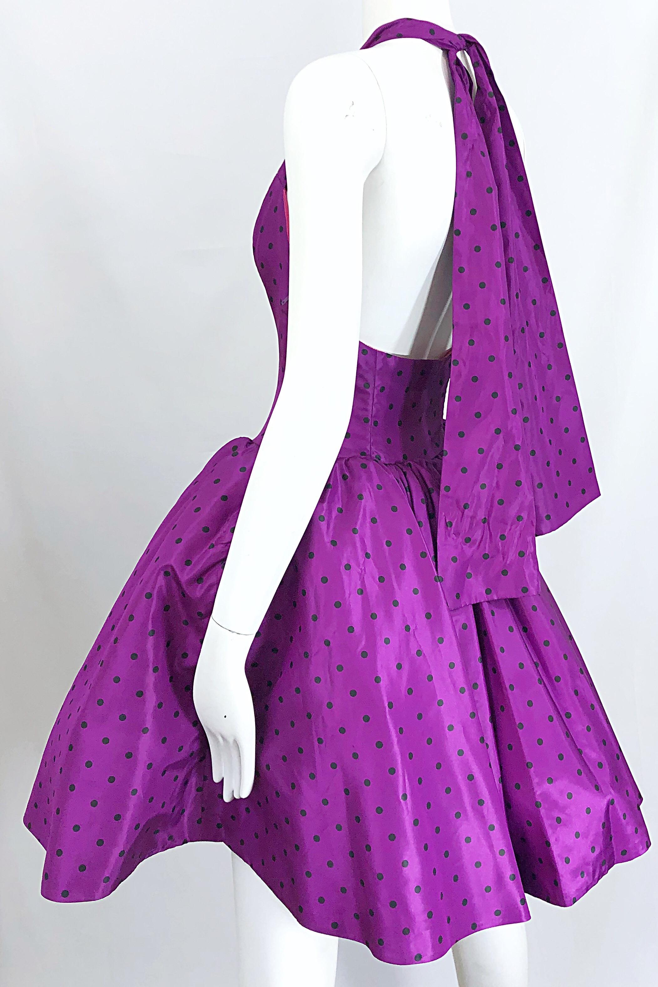 1980s Williwear Willi Smith Size 2/4 Purple Polka Dot Vintage 80s Taffeta Dress 1