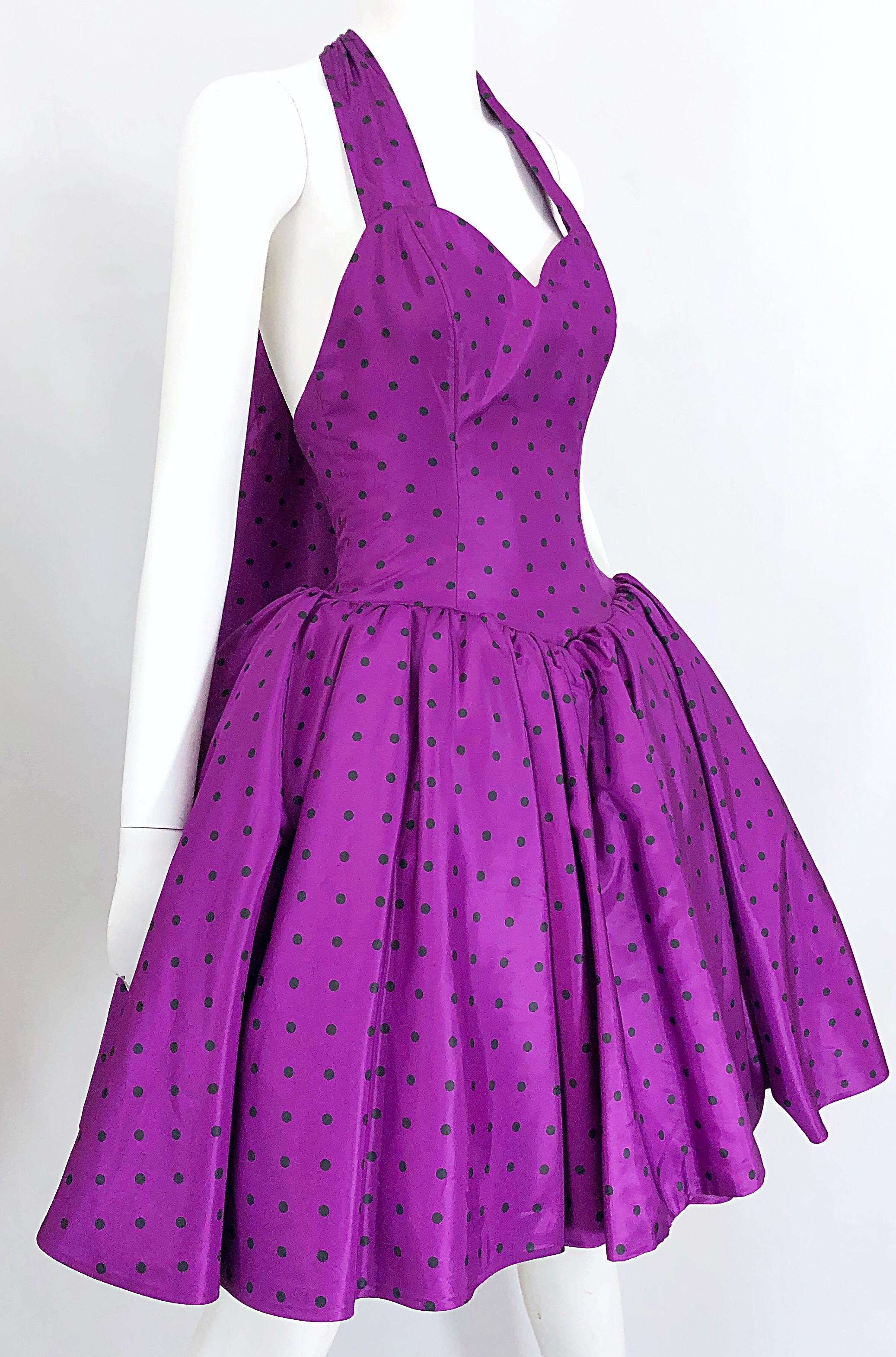 1980s Williwear Willi Smith Size 2/4 Purple Polka Dot Vintage 80s Taffeta Dress 2