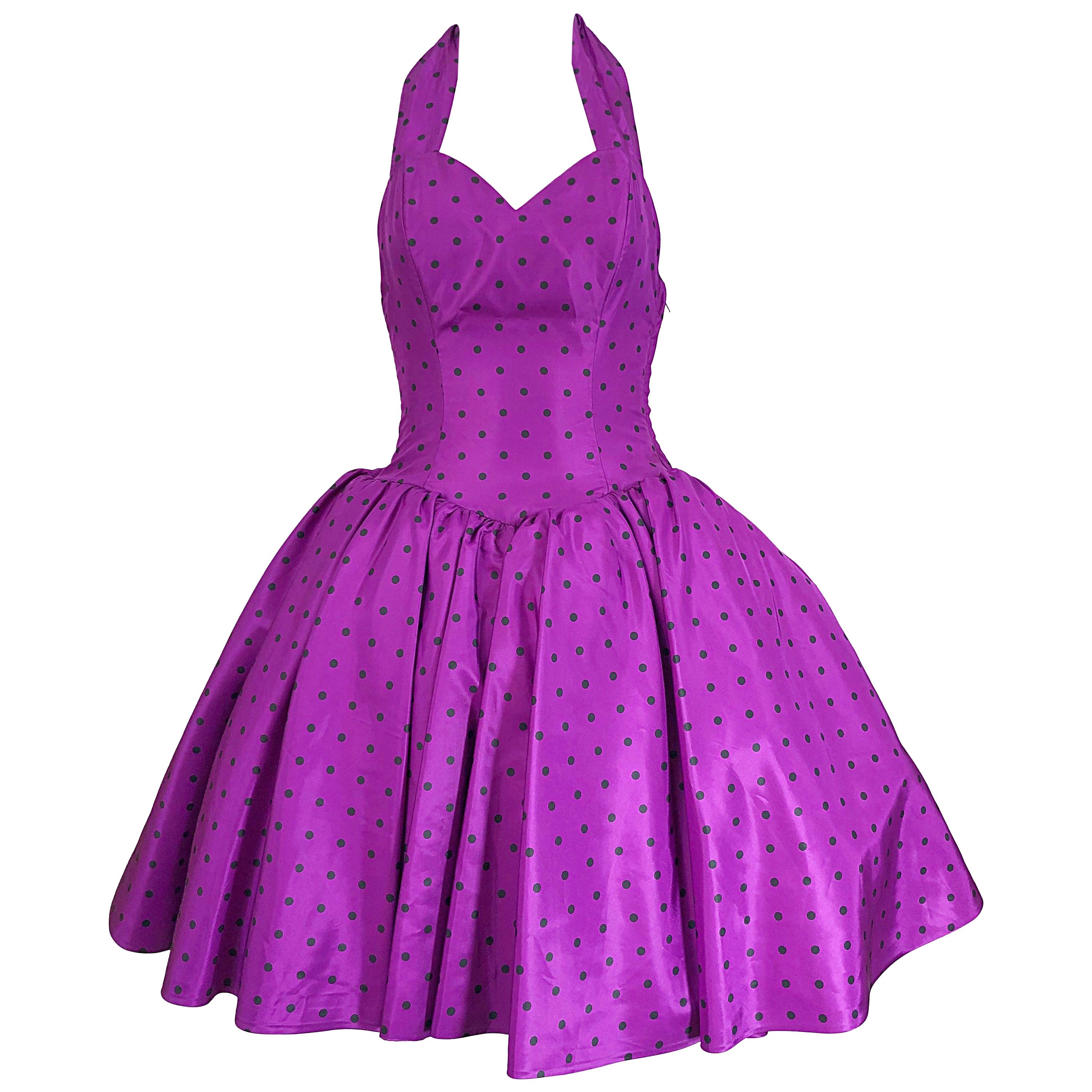 1980s Williwear Willi Smith Size 2/4 Purple Polka Dot Vintage 80s Taffeta Dress