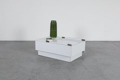 1980s Willy Rizzo Style White Laminate Storage Coffee Table, Chrome