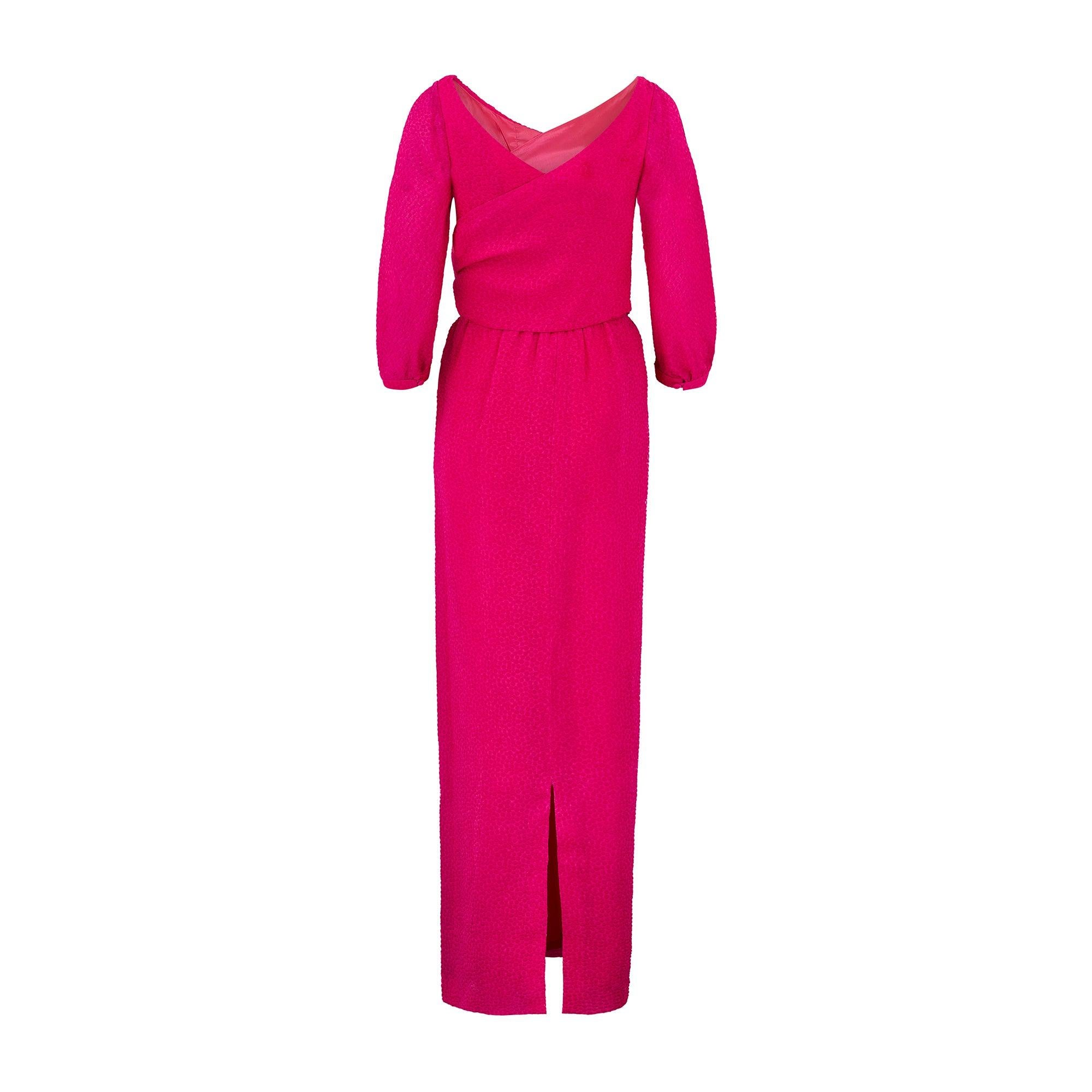 Red 1980s Wim Hemmink Fuchsia One-Shoulder Dress with Wrap-Around Sleeve For Sale