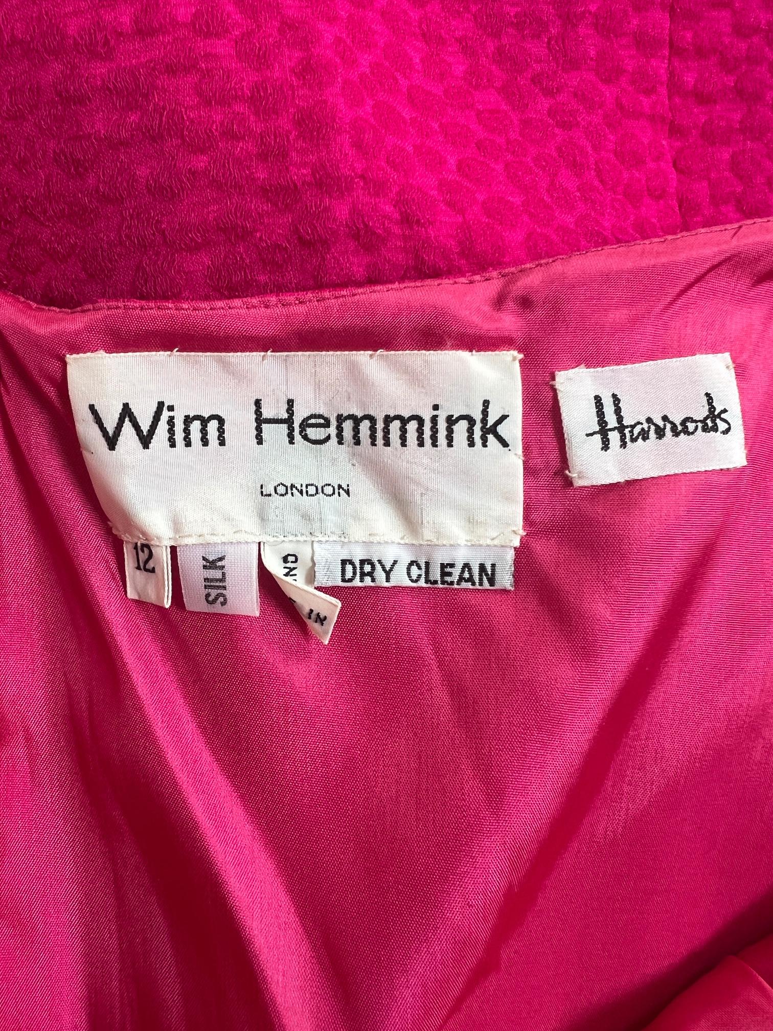 1980s Wim Hemmink Fuchsia One-Shoulder Dress with Wrap-Around Sleeve For Sale 2