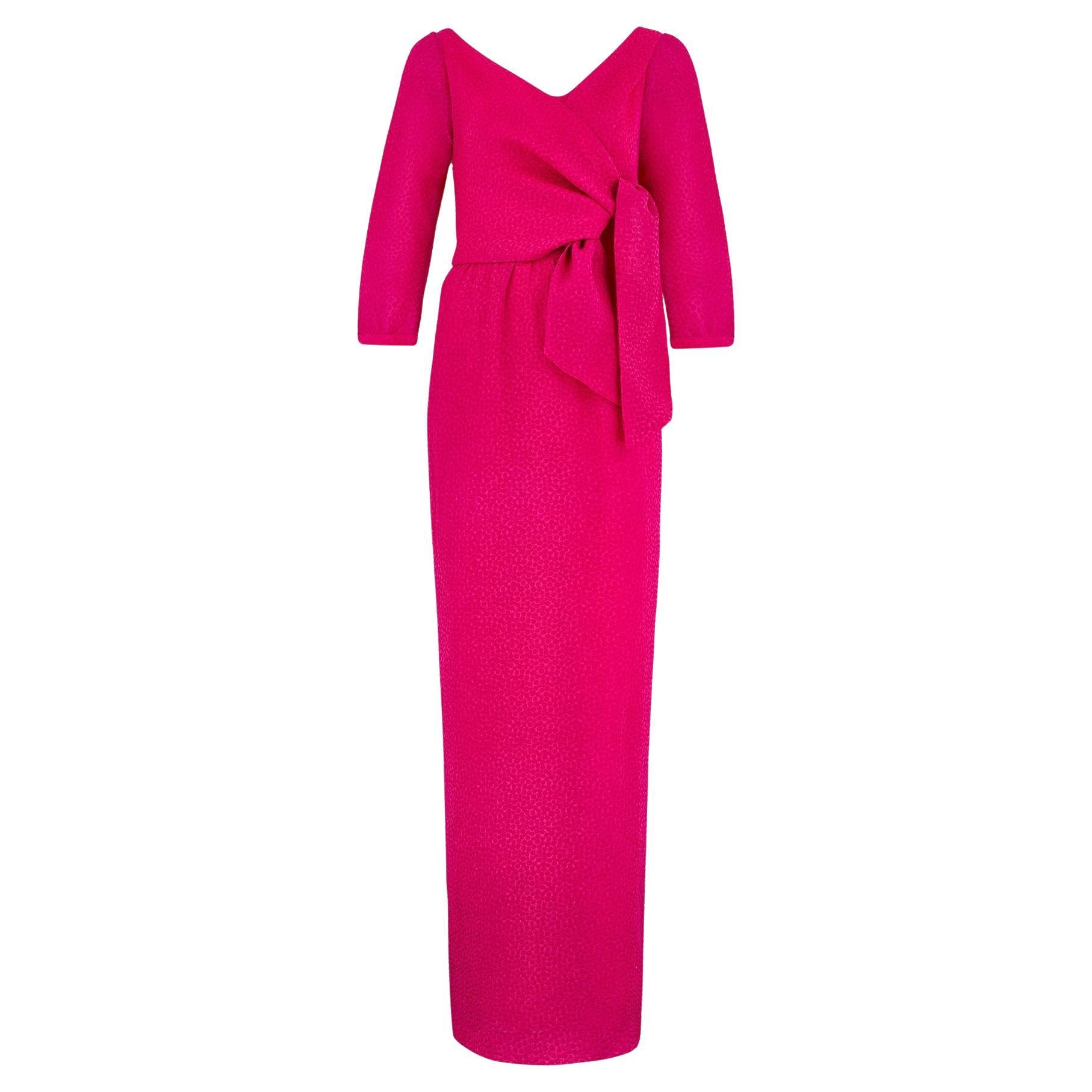 1980s Wim Hemmink Fuchsia One-Shoulder Dress with Wrap-Around Sleeve For Sale